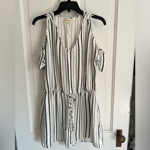 Anthropology Cloth & Stone striped black gray white mini dress M cotton linen